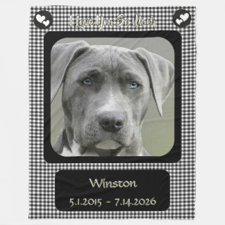 Black and White Checkers Pet Photo Name and Dates Fleece Blanket