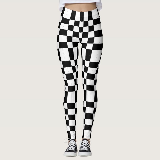 Black and white checkers Punk Leggings (Front)