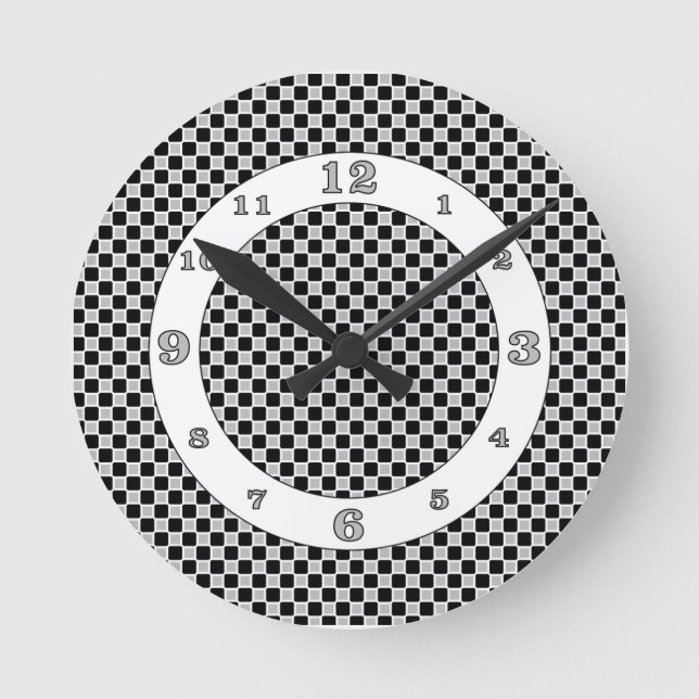 Black and White Checks Round Clock (Front)