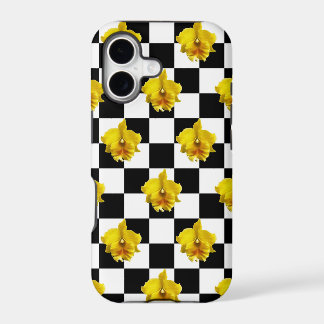 Black and White Checks with Yellow Orchid