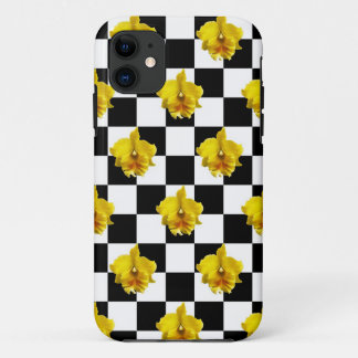 Black and White Checks with Yellow Orchid Case-Mate iPhone Case