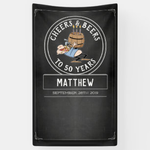 Black And White Cheers And Beers 50th Birthday Banner