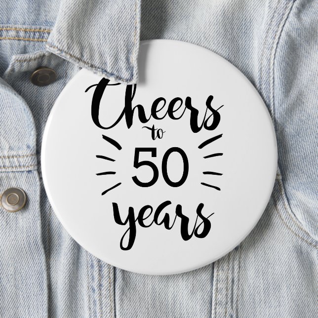 Black and White Cheers to 50 Years 6 Cm Round Badge (In Situ)