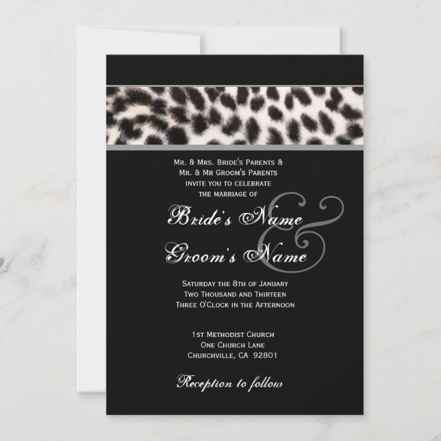Black and White Cheetah Wedding Metallic Paper Invitation (Front)