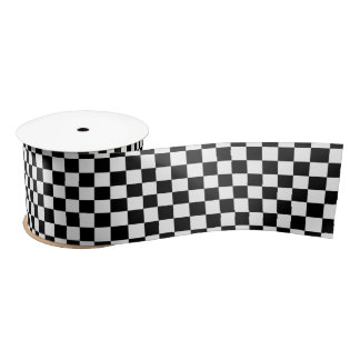 Black and White Chequerboard Background Satin Ribbon