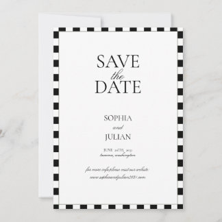 Black and White Chequerboard Border Modern Save The Date