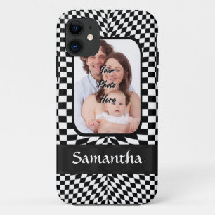 Black and white chequerboard iPhone 11 case