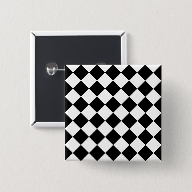 Black And White Chequerboard Chequered Flag Design 15 Cm Square Badge (Front & Back)