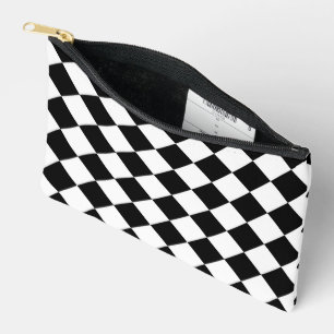 Black And White Chequerboard Chequered Flag Design Accessory Pouch
