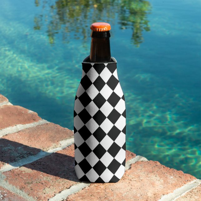 Black And White Chequerboard Chequered Flag Design Bottle Cooler (In Situ Pool)