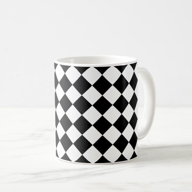 Black And White Chequerboard Chequered Flag Design Coffee Mug (Front Right)