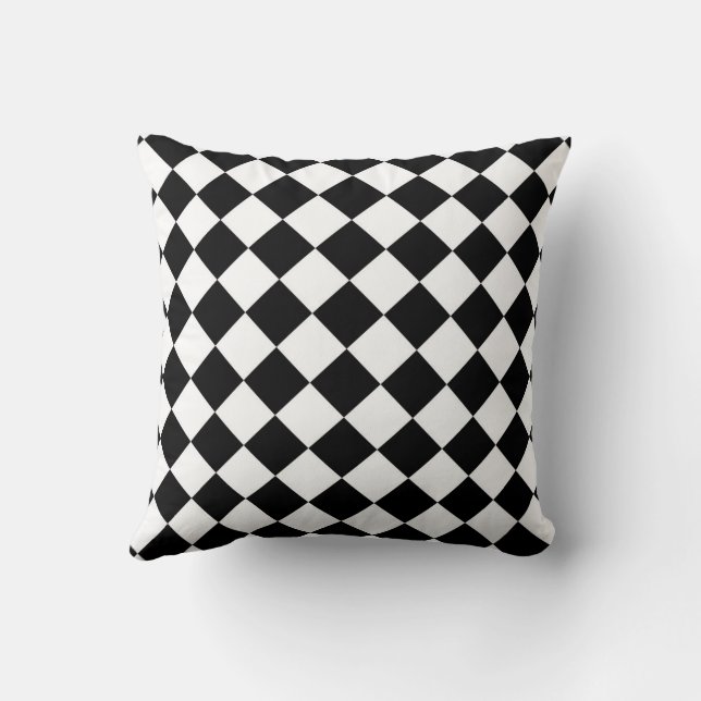 Black And White Chequerboard Chequered Flag Design Cushion (Back)