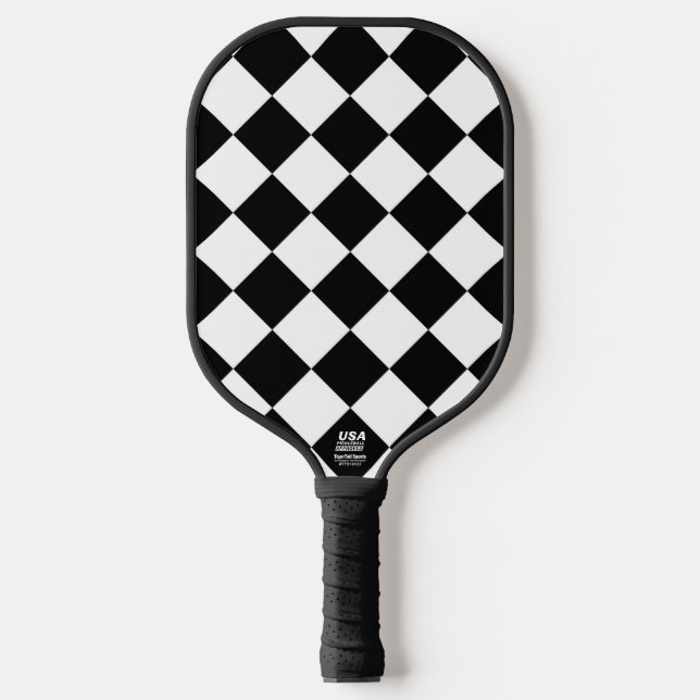 Black And White Chequerboard Chequered Flag Design Pickleball Paddle (Front)