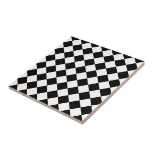Black And White Chequerboard Chequered Flag Design Tile