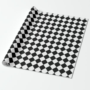 Black And White Chequerboard Chequered Flag Design Wrapping Paper