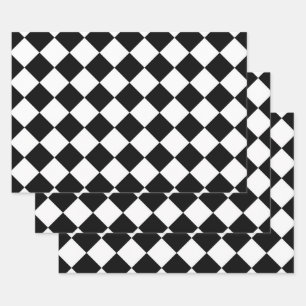 Black And White Chequerboard Chequered Flag Design Wrapping Paper Sheet