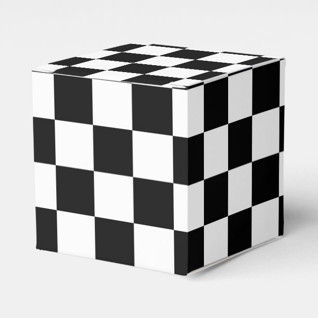 Black and White Chequerboard Chequered Flag Favour Box (Front Side)
