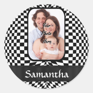 Black and white chequerboard classic round sticker