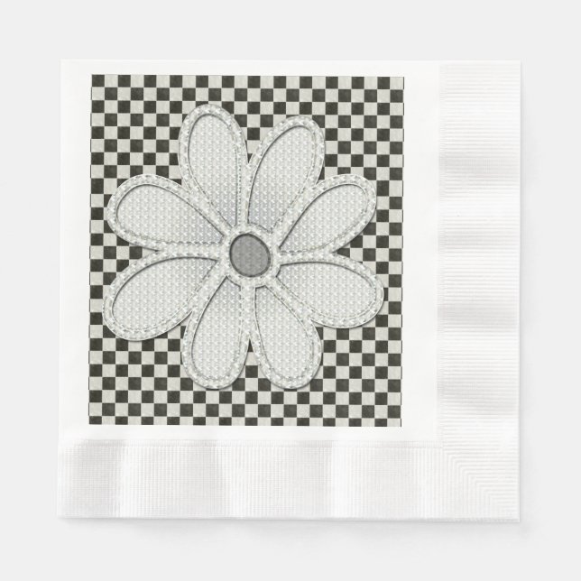 Black and White Chequerboard Daisy Napkin (Front)