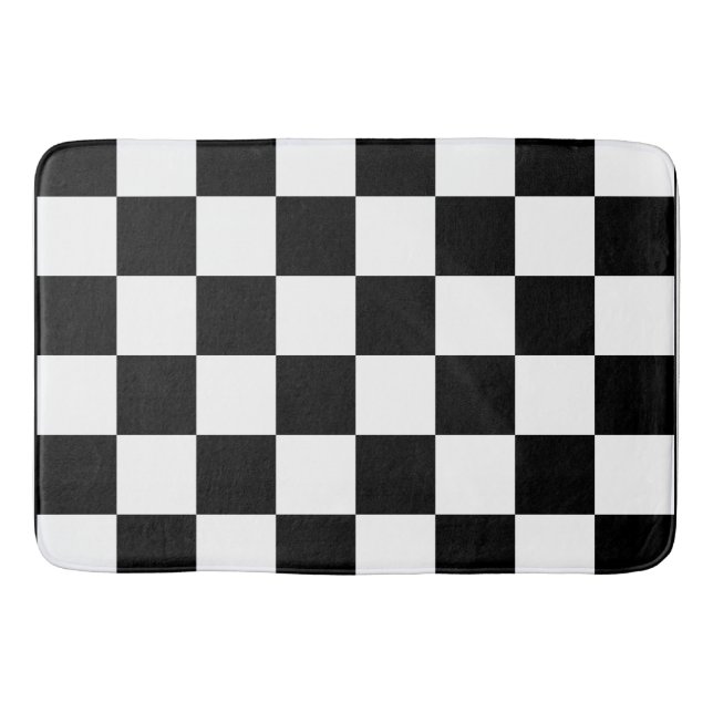 Black and White Chequerboard Pattern  Bath Mat (Front)
