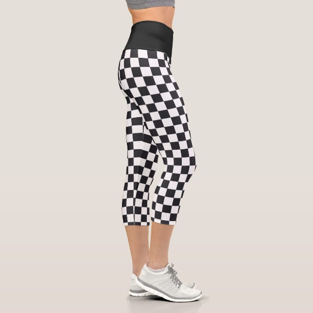Black and White Chequerboard Pattern Capri Leggings (Right)