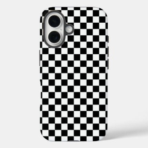 Black and white chequerboard pattern iPhone 16 case