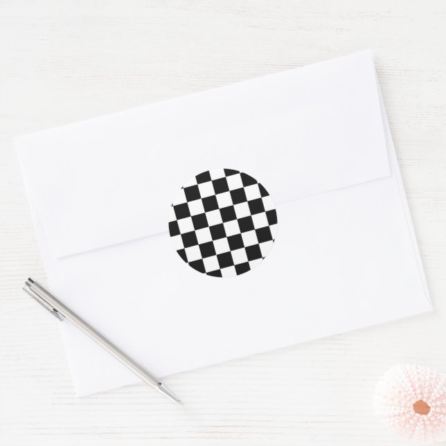 Black and White Chequerboard Pattern  Classic Round Sticker (Envelope)