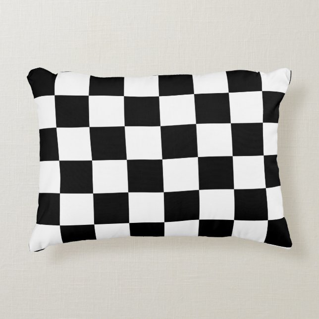 Black and White Chequerboard Pattern  Decorative Cushion (Front)