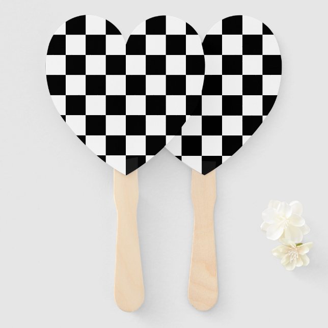 Black and White Chequerboard Pattern  Hand Fan (Front and Back)