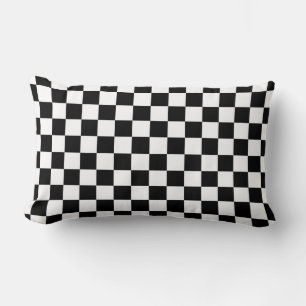 Black and white chequerboard pattern lumbar cushion