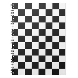 Black and white chequerboard pattern notebook
