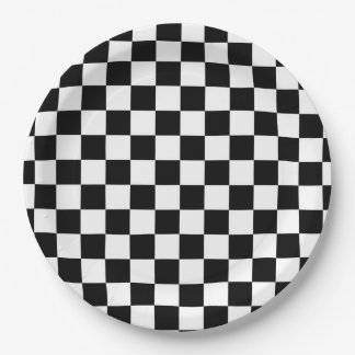 Black and White Chequerboard Pattern Paper Plate
