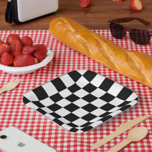 Black and White Chequerboard Pattern  Paper Plate