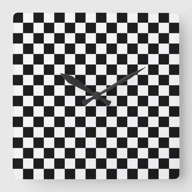 Black and white chequerboard pattern  square wall clock (Front)