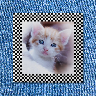 Black and White Chequerboard Photo Frame 15 Cm Square Badge
