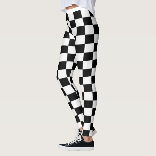black and white chequerboard print leggings (Left)