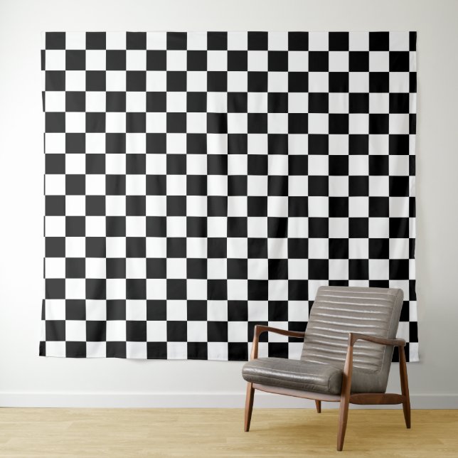 Black and White Chequerboard Tapestry (In Situ (Horizontal))