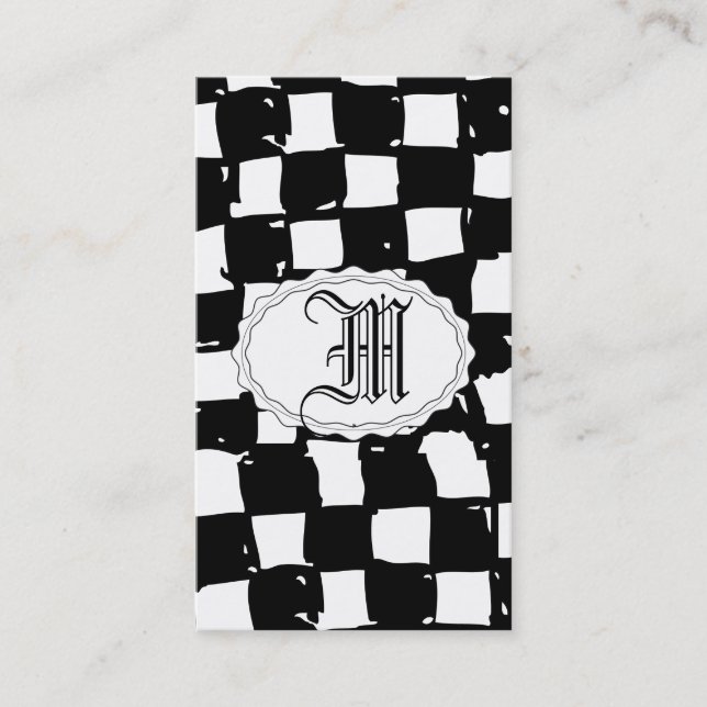 Black and White Chequered abstract Business Card (Front)