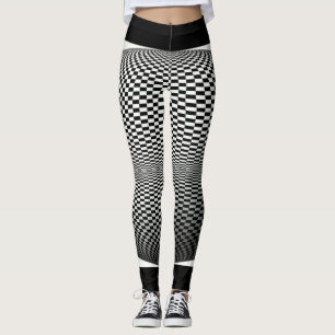 Black and white, chequered abstract Leggings