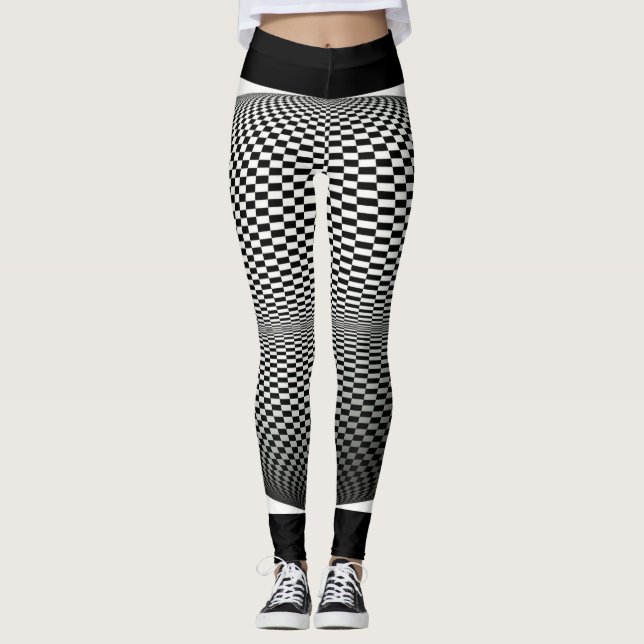 Black and white, chequered abstract Leggings (Front)