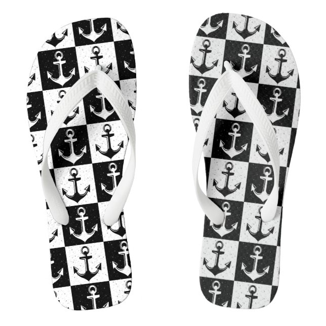 Black and White Chequered Anchor Jandals (Footbed)