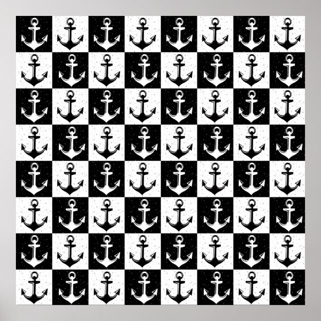 Black and White Chequered Anchor Poster (Front)