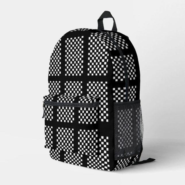 Black and White Chequered Backpack  (Back Corner Right)
