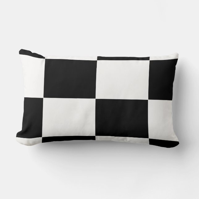 black and white chequered board  pattern lumbar cushion (Front)