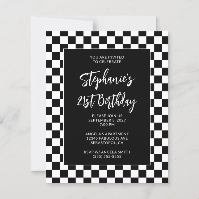 Black and White Chequered Bold 21st Birthday (Front)