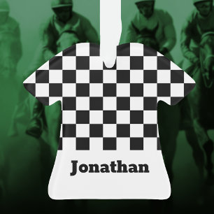 Black and White Chequered Boys Name  Ornament