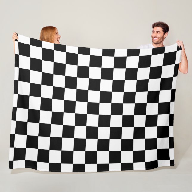 Black And White Chequered Chequerboard Pattern Fleece Blanket (In Situ)