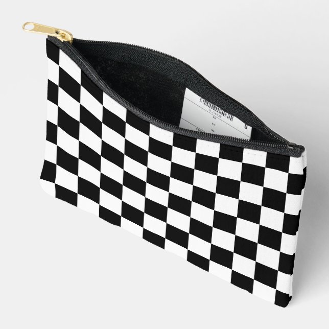 Black and White Chequered Chess Pattern Accessory Pouch (Open)