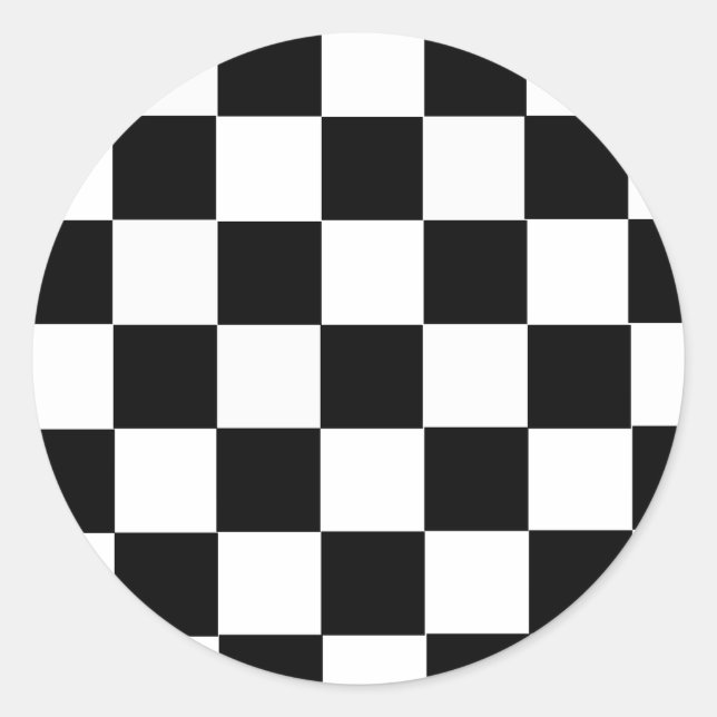 Black and White Chequered Classic Round Sticker (Front)