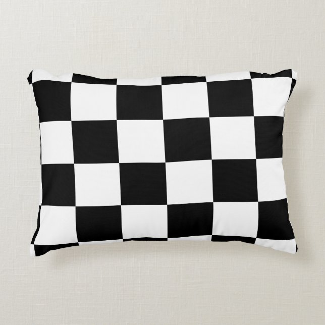 Black and White Chequered Decorative Cushion (Front)